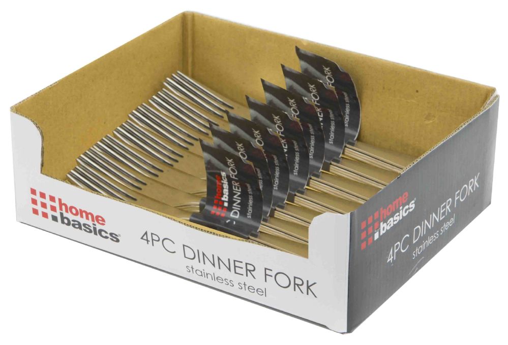 24 Wholesale Home Basics 4 Piece Stainless Steel Dinner Fork, Silver