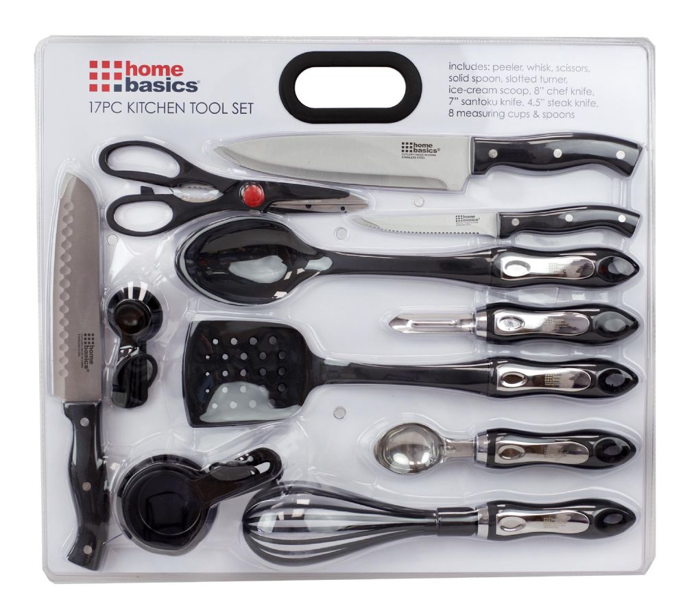 6 Wholesale Home Basics Deluxe 17 Piece Stainless Steel Kitchen Tool Set, Black