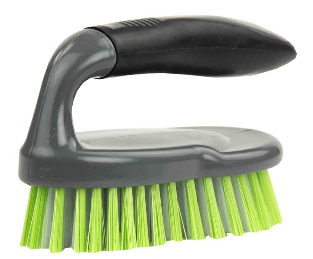 12 Wholesale Home Basics Brilliant Scrubbing Brush with Handle, Grey/Lime