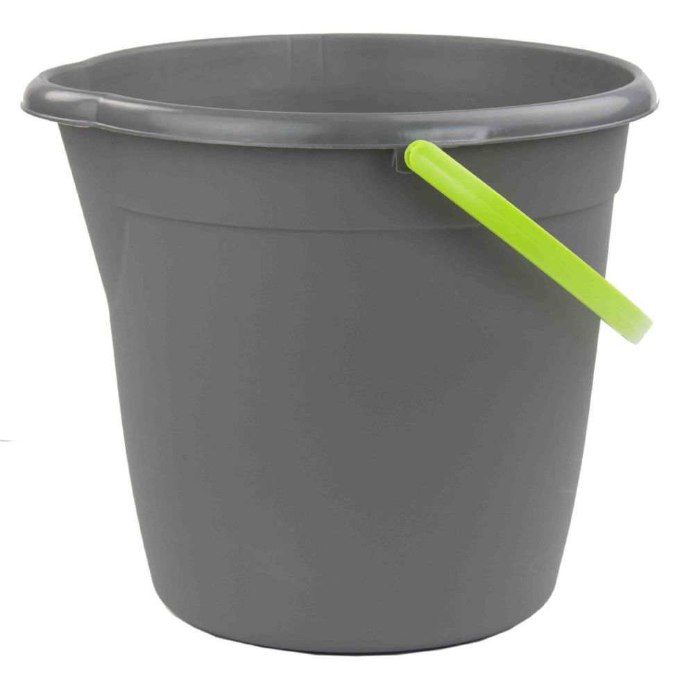 12 Wholesale Home Basics Brilliant 9.5 Lt Cleaning Bucket, Grey/Lime