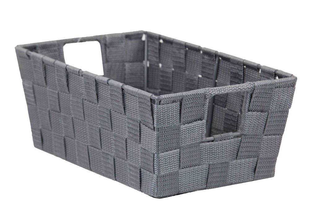 6 Wholesale Home Basics Small Double Woven Polyester Strap Open Bin with Sturdy Steel Frame and Cut-out Handles, Grey