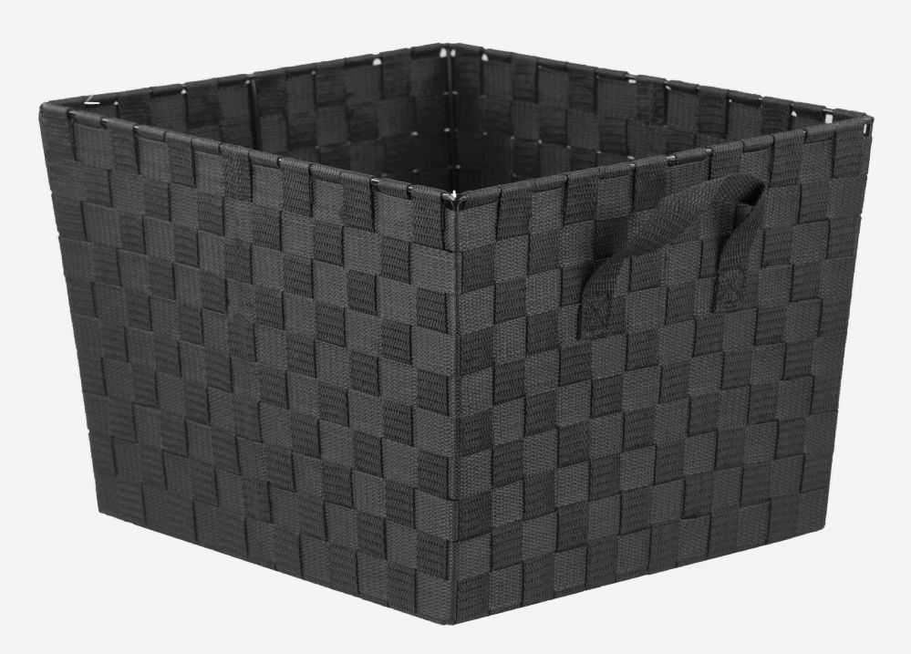6 Wholesale Home Basics X-Large Polyester Woven Strap Open Bin, Black