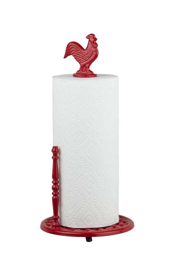 3 Wholesale Home Basics Cast Iron Rooster Paper Towel Holder, Red