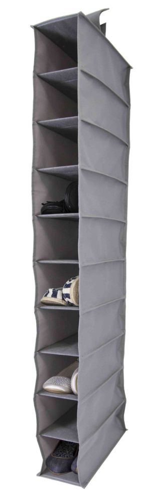 12 Wholesale Home Basics 600D Polyester 10 Shelf Closet Organizer, Grey