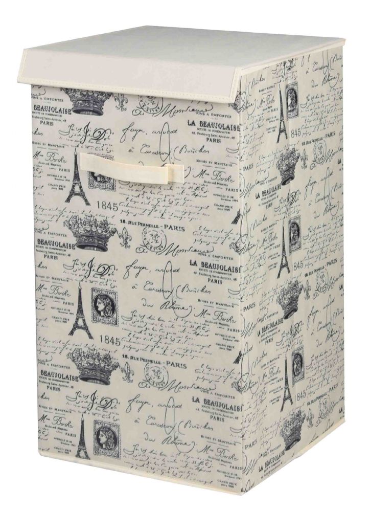 12 Wholesale Home Basics Postcards From Paris Vintage French Rectangular Non-Woven Hamper With Velcro Closure Lid, Natural