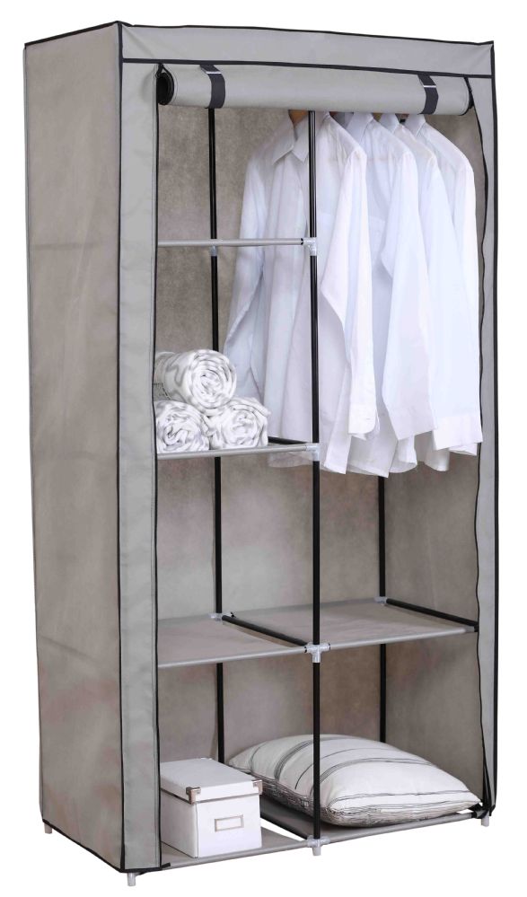 6 Wholesale Home Basics 6 Tier Portable Free-Standing Multi- Purpose Closet Organizer Non-woven Fabric Shelves and 43" Wide Steel Hanging Rod, Grey