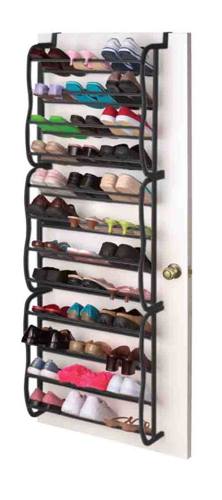 6 Pieces Home Basics 36 Pair Over the Door Steel Shoe Rack, Black - Storage & Organization