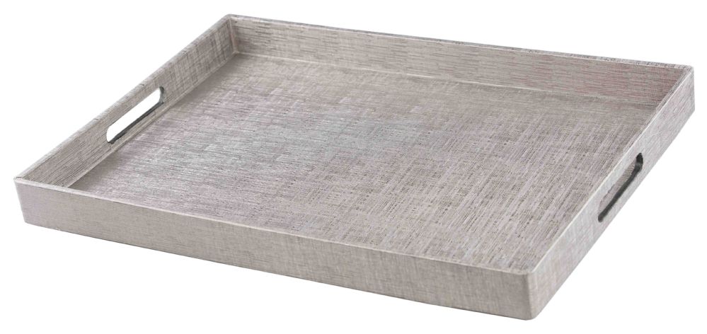 6 Wholesale Home Basics Metallic Weave Serving Tray with Cut-Out Handles, Silver