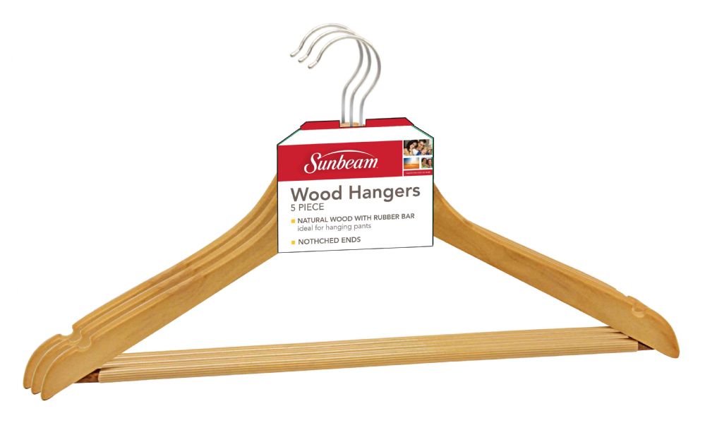 Home Basics Non-Slip Wood Hanger, (Pack of 5), Natural