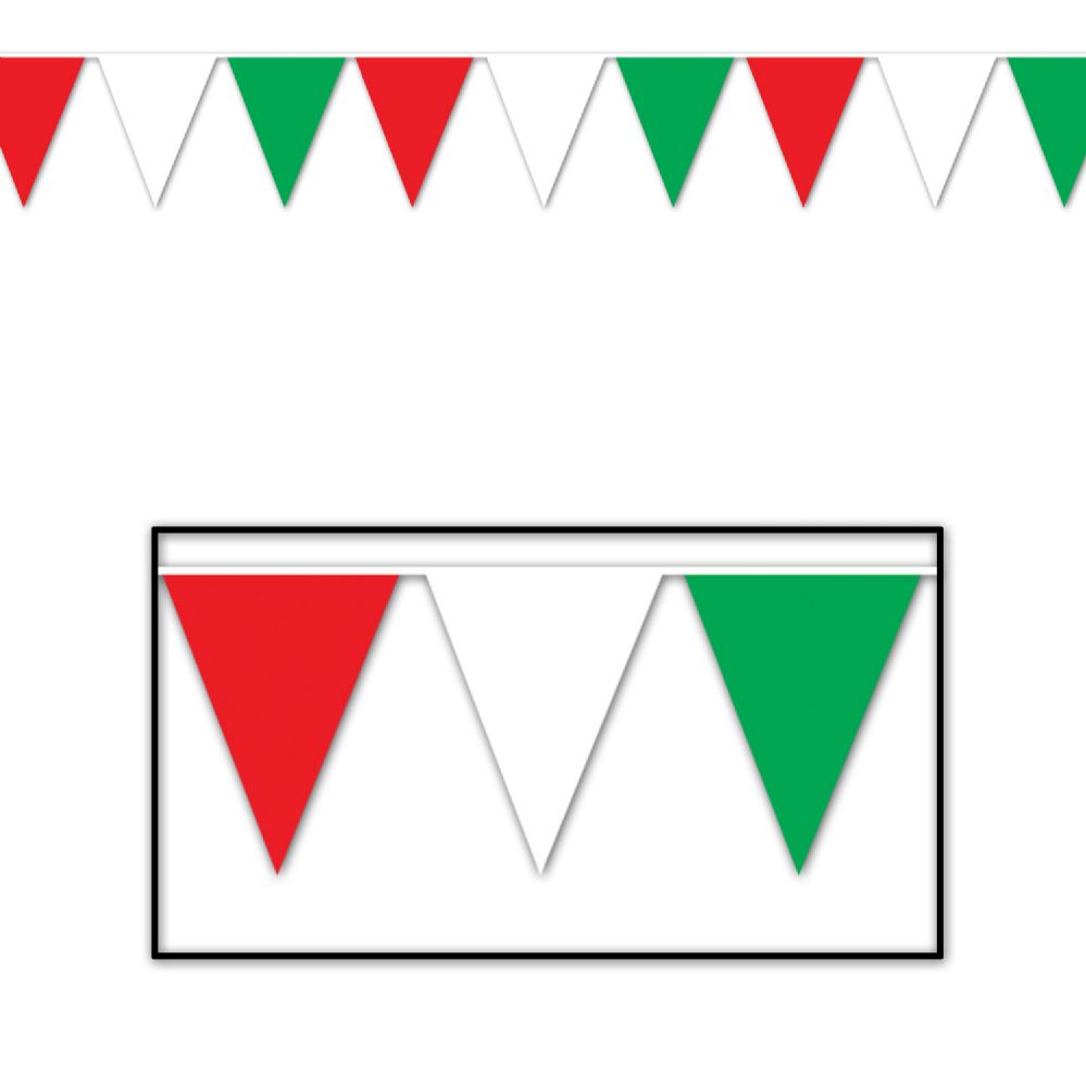 12 Wholesale Red, White & Green Pennant Banner AlL-Weather; 65 Pennants/string