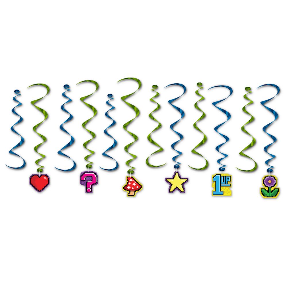 6 Pieces 8-Bit Whirls - Hanging Decorations & Cut Out