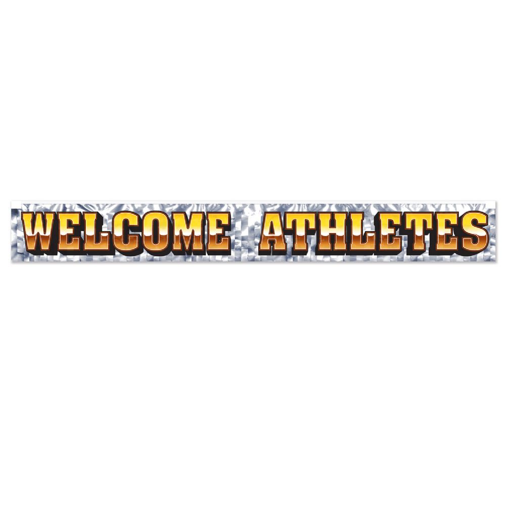 12 Wholesale Metallic Welcome Athletes Fringe Banner Prtd 1-Ply Pvc Fringe