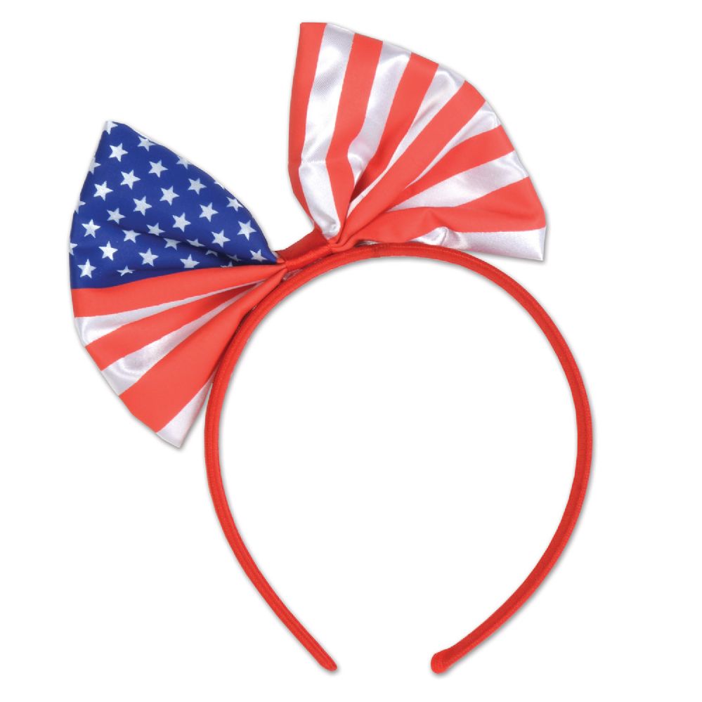 12 Wholesale Patriotic Bow Headband Attached To SnaP-On Headband