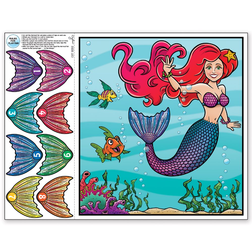 24 Pieces Pin The Tail On The Mermaid Game - Party Favors