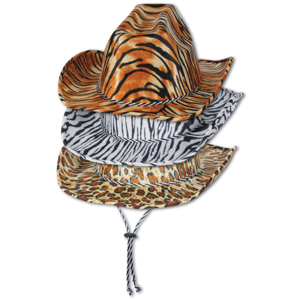 6 Wholesale Animal Print Cowboy Hats Asstd Designs; One Size Fits Most