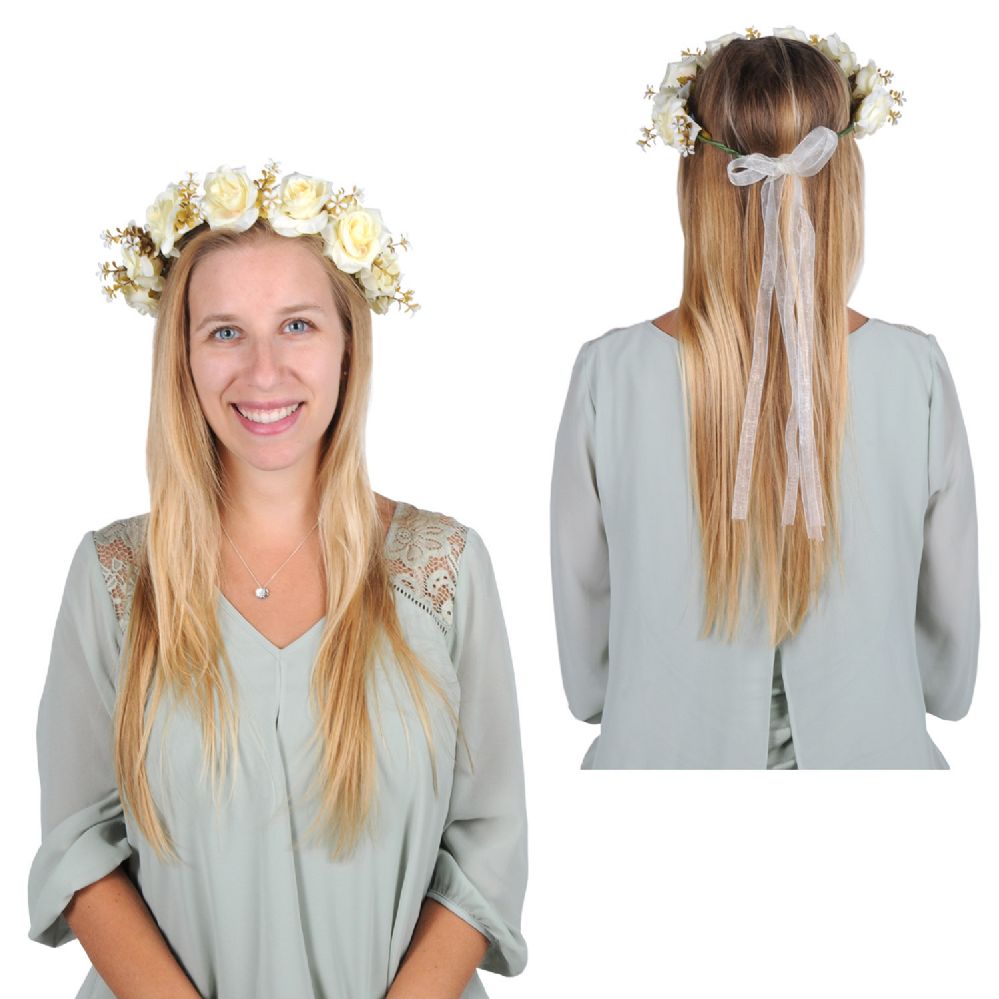 12 Wholesale Floral Crown White; Adjustable