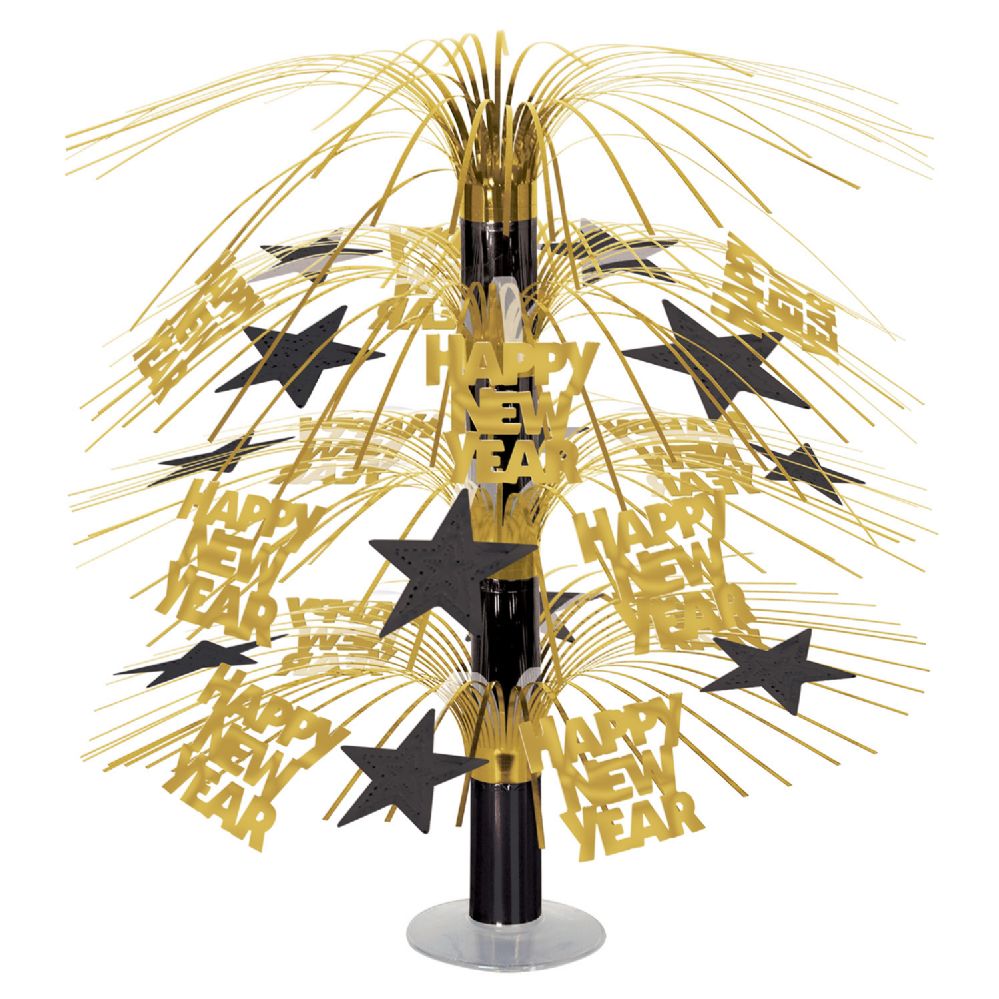6 Wholesale Happy New Year Cascade Centerpiece Black & Gold
