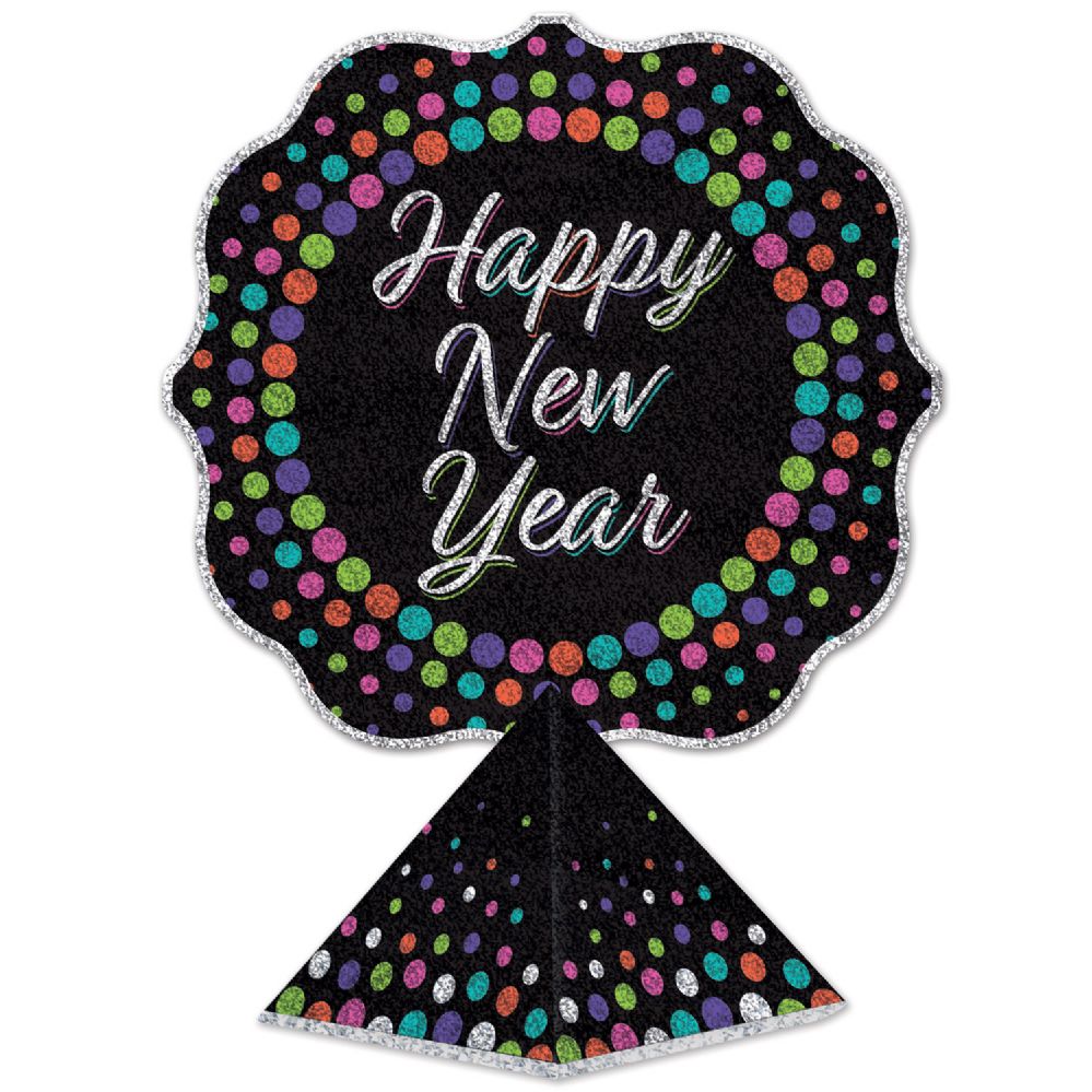 12 Wholesale 3-D Happy New Year Centerpiece Glitter Print; Assembly Required