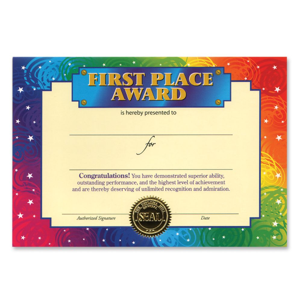 6 Pieces First Place Award Certificate - Party Paper Goods - At 