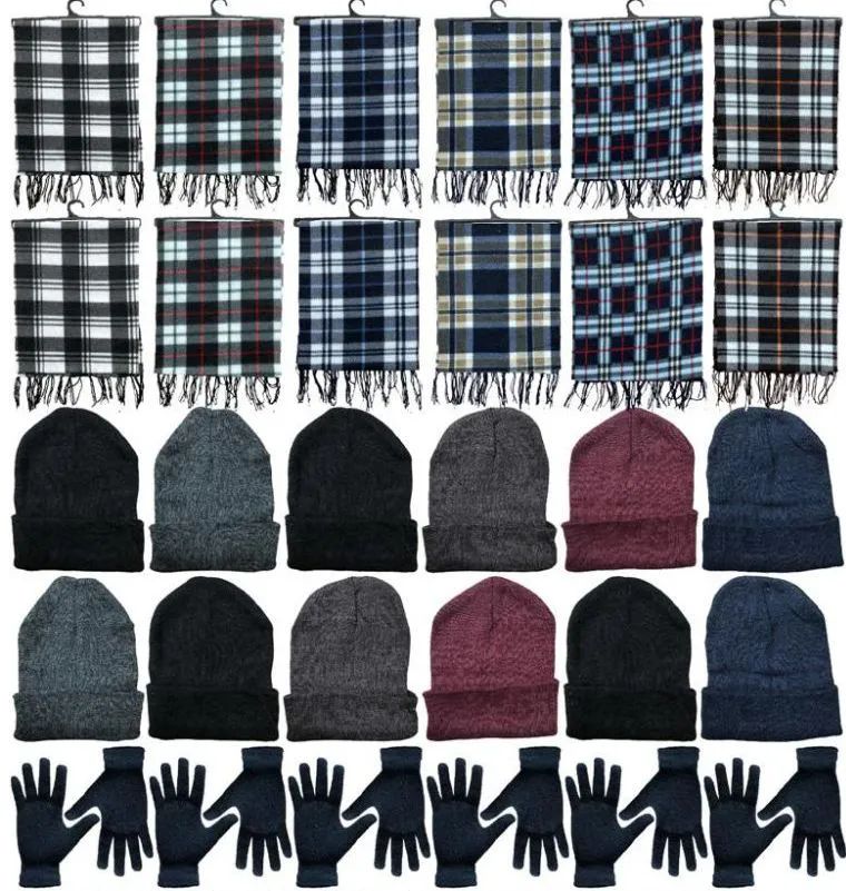 360 Pieces of Winter Bundle Care Kit Adult UniseX- Hats Gloves Beanie Fleece Scarf Set In Assorted Colors