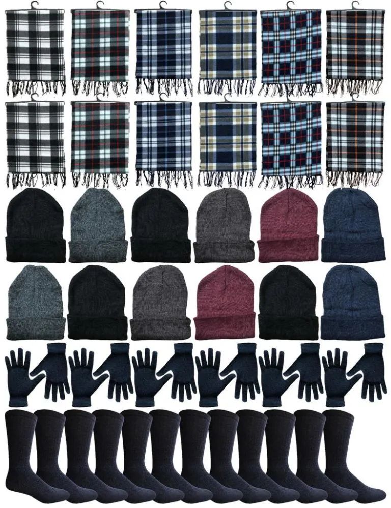240 Wholesale Winter Bundle Care Kit For Men, 4 Piece - Hats Gloves Beanie Fleece Scarf Set In Assorted Colors