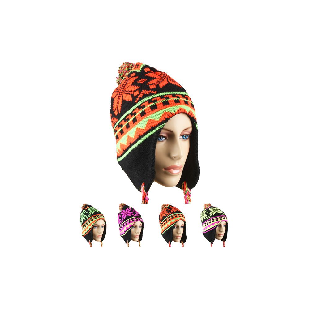 96 Wholesale Winter Neon Color Hats With Pom Pom Assorted