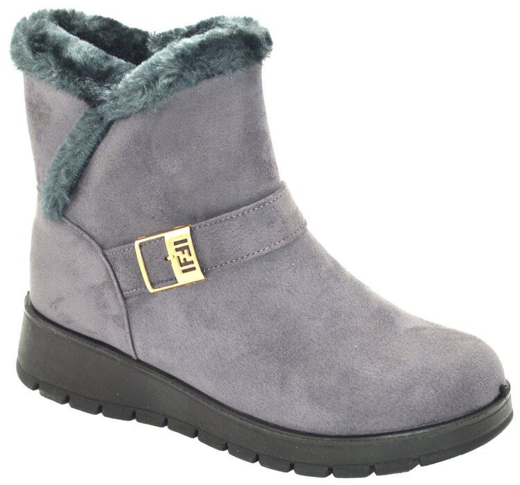 12 Bulk Women Comfortable Ankle Winter Boots With Fur Lining Color Grey Size 7-11