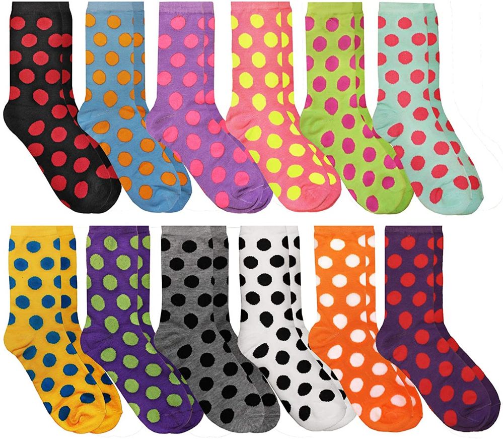 12 Pairs of Yacht & Smith Women's Assorted Colored Crew Socks - Polka Dot