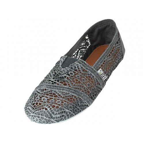 36 Pairs Women's Crochet Canvas Slip On Shoes In Gray Sizes 6-11