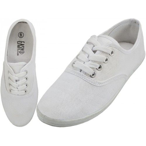 White Casual Spot On Lace Up Canvas Shoes F8R955 Ladies Navy 
