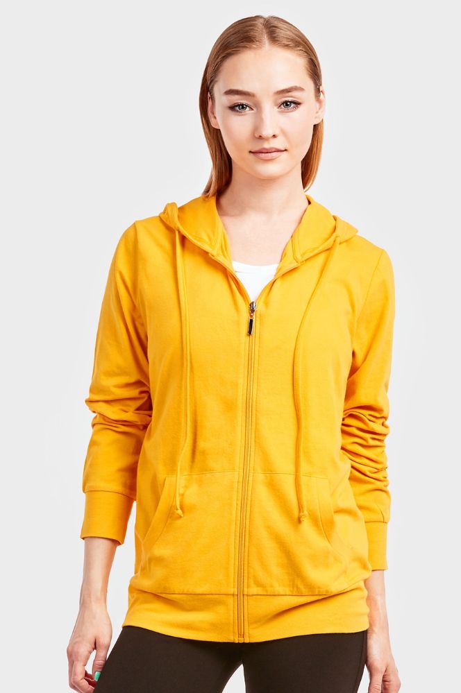 12 Pieces Women's Lightweight Zip Up Hoodie Jacket Mustard Size Large - Womens Active Wear