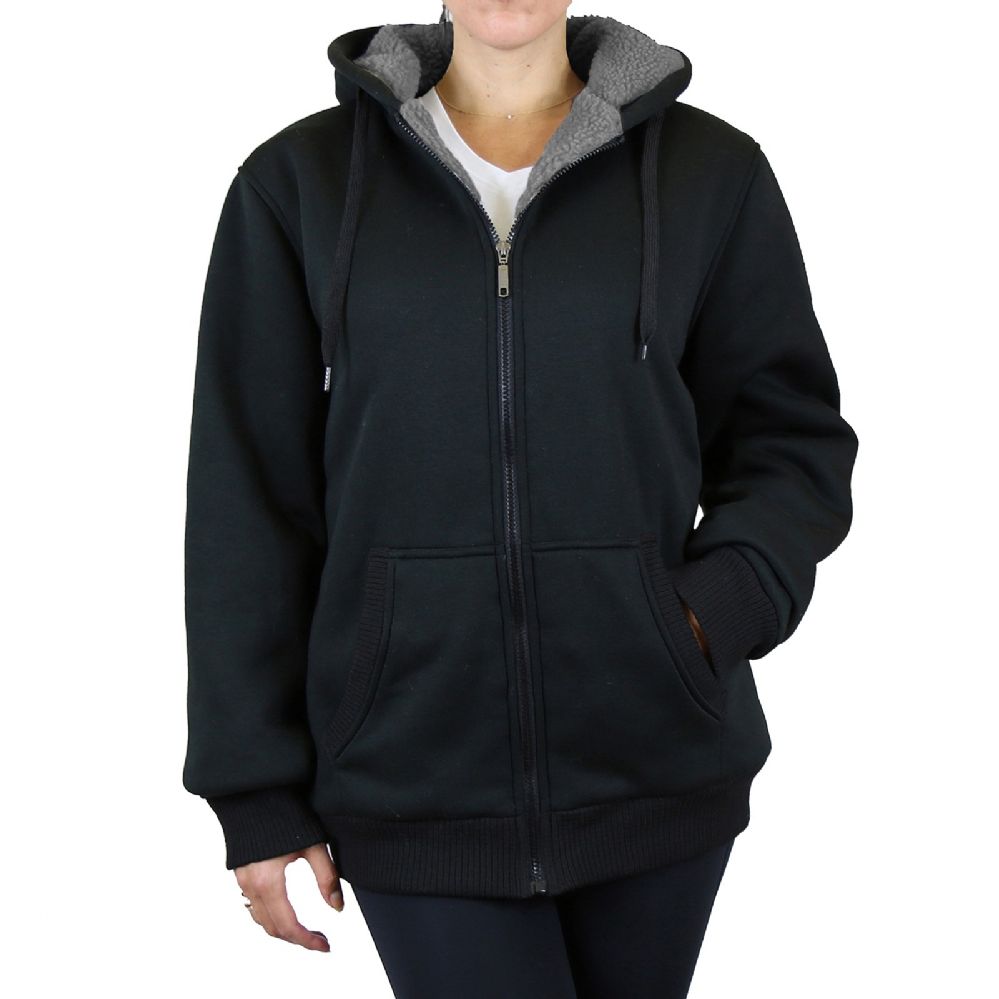12 Pieces of Women's Loose Fit Oversize Full Zip Sherpa Lined Hoodie Fleece - Black Size Large