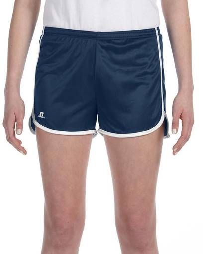 36 Wholesale Women's Russell Athletic Active Shorts In Navy And White,size Large