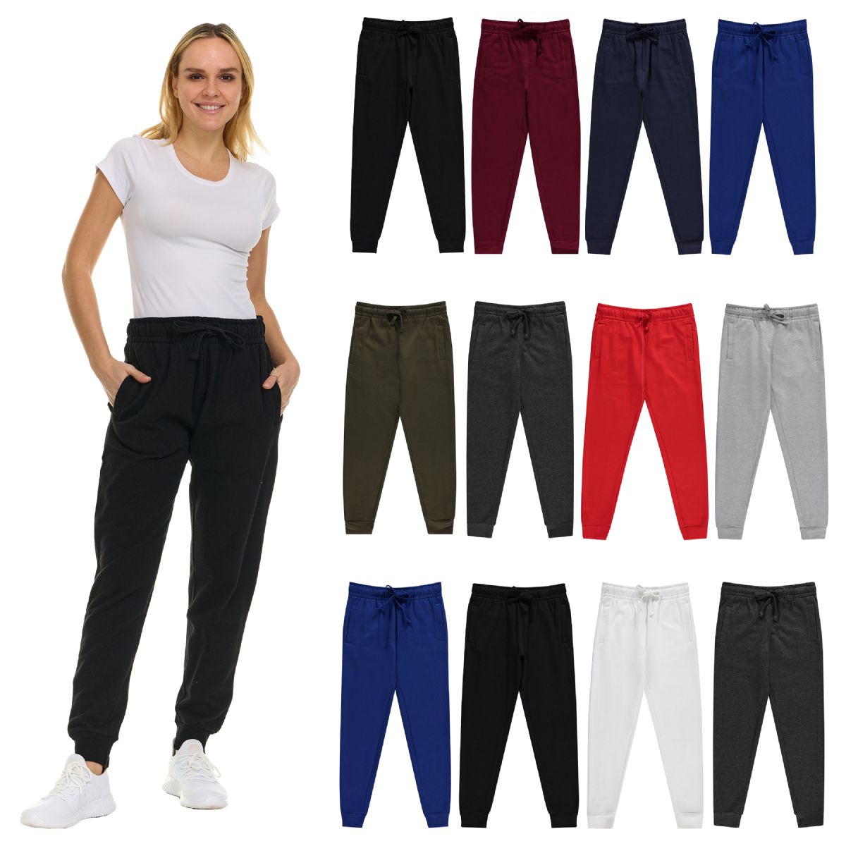 24 Pieces of Womens Fleece Lined Jogger With Pocket In Assorted Size 2X-Large
