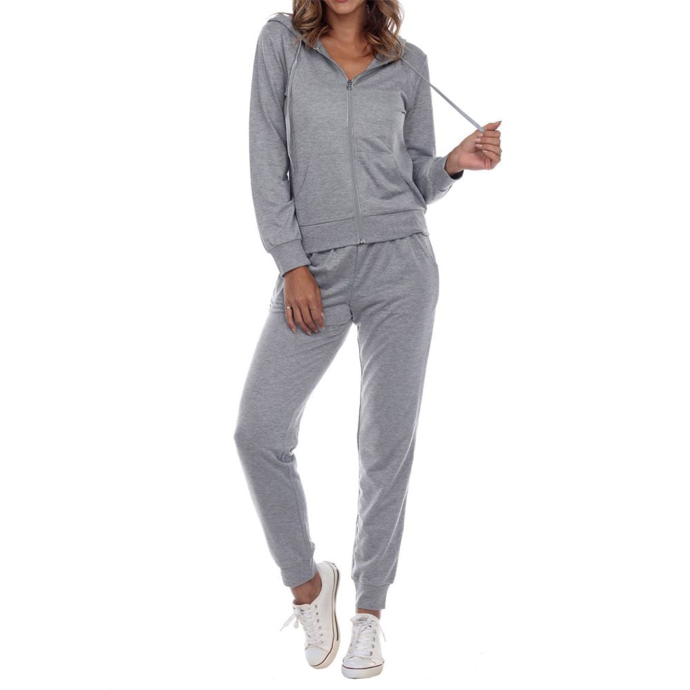12 Pieces Womens Jersey Knit Hoodie And Jogger 2 Piece Set In Heather Grey  Size Xlarge - Womens Active Wear - at 