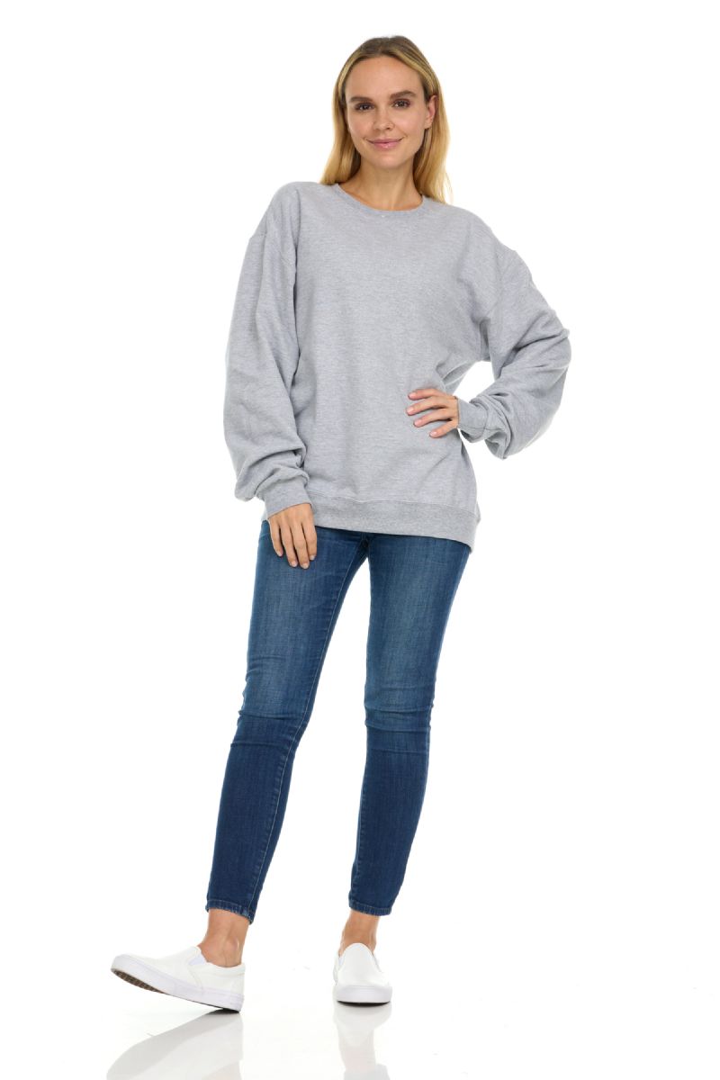 Womens Over Sized Crew Neck Sweat Shirt Heather Gray XL