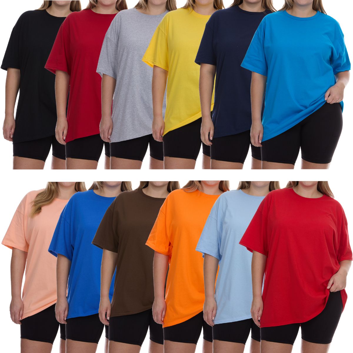 12 Pieces of Womens Oversized Cotton Short Sleeve T Shirts Mix Colors Size Xlarge