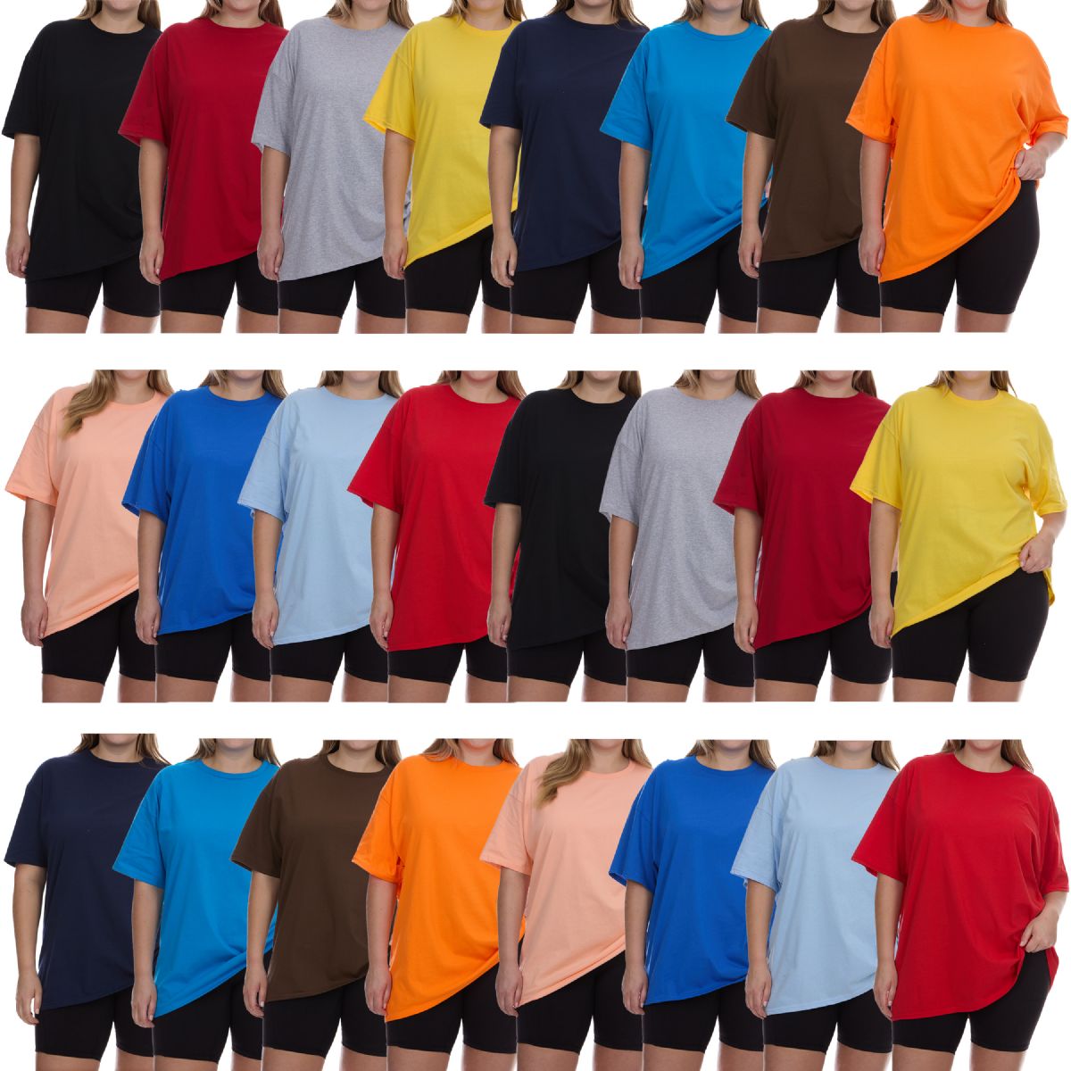 24 Pieces of Womens Oversized Cotton Short Sleeve T Shirts Mix Colors Size 2xlarge