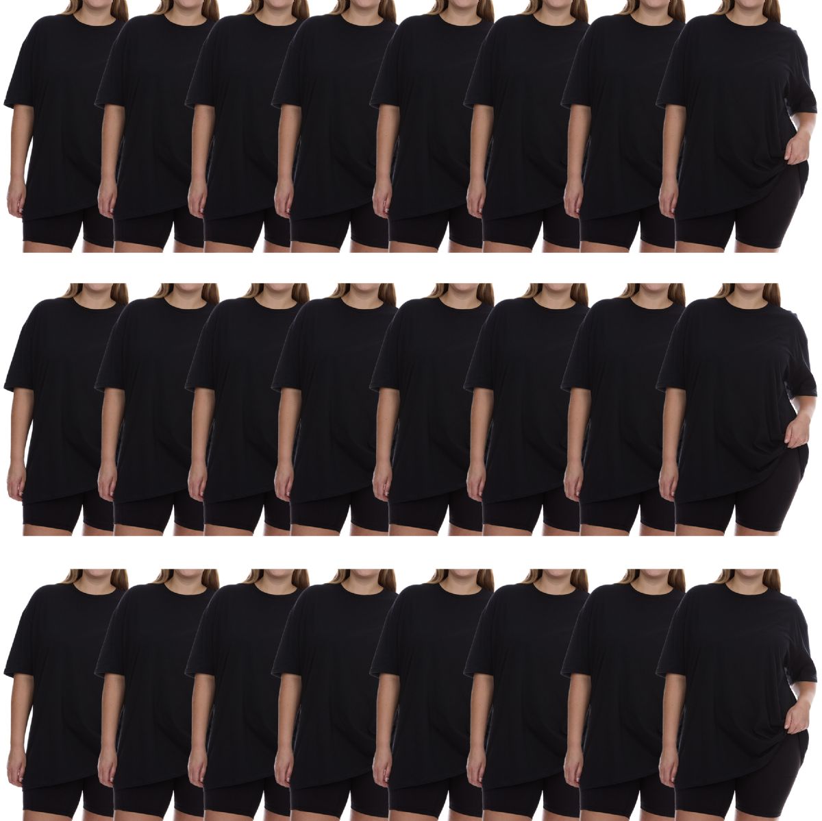 24 Pieces of Womens Oversized Cotton Short Sleeve In Black Size 3xlarge