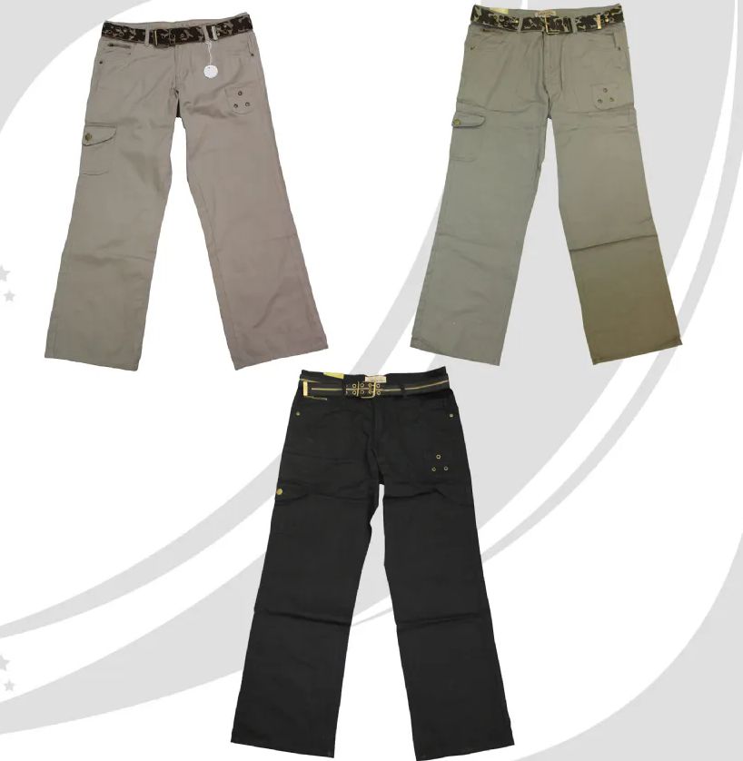 48 Wholesale Womens Plus Size Cargo Pants With Novelty Belt Assorted Sizes  14-24 Black - at 