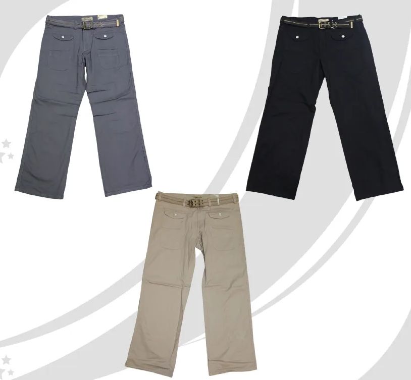 48 Wholesale Womens Straight Leg Cargo Pants With Novelty Belt