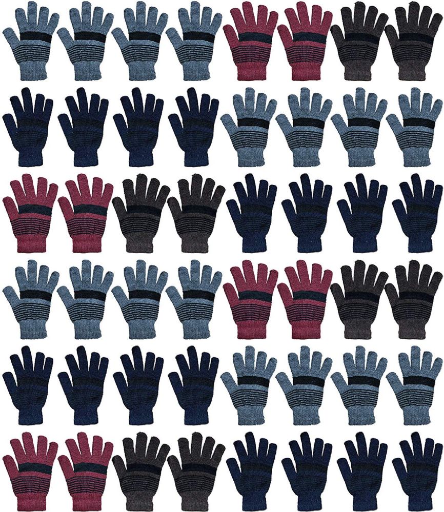 24 Pairs of Yacht And Smith Men's Winter Gloves In Assorted Striped Colors