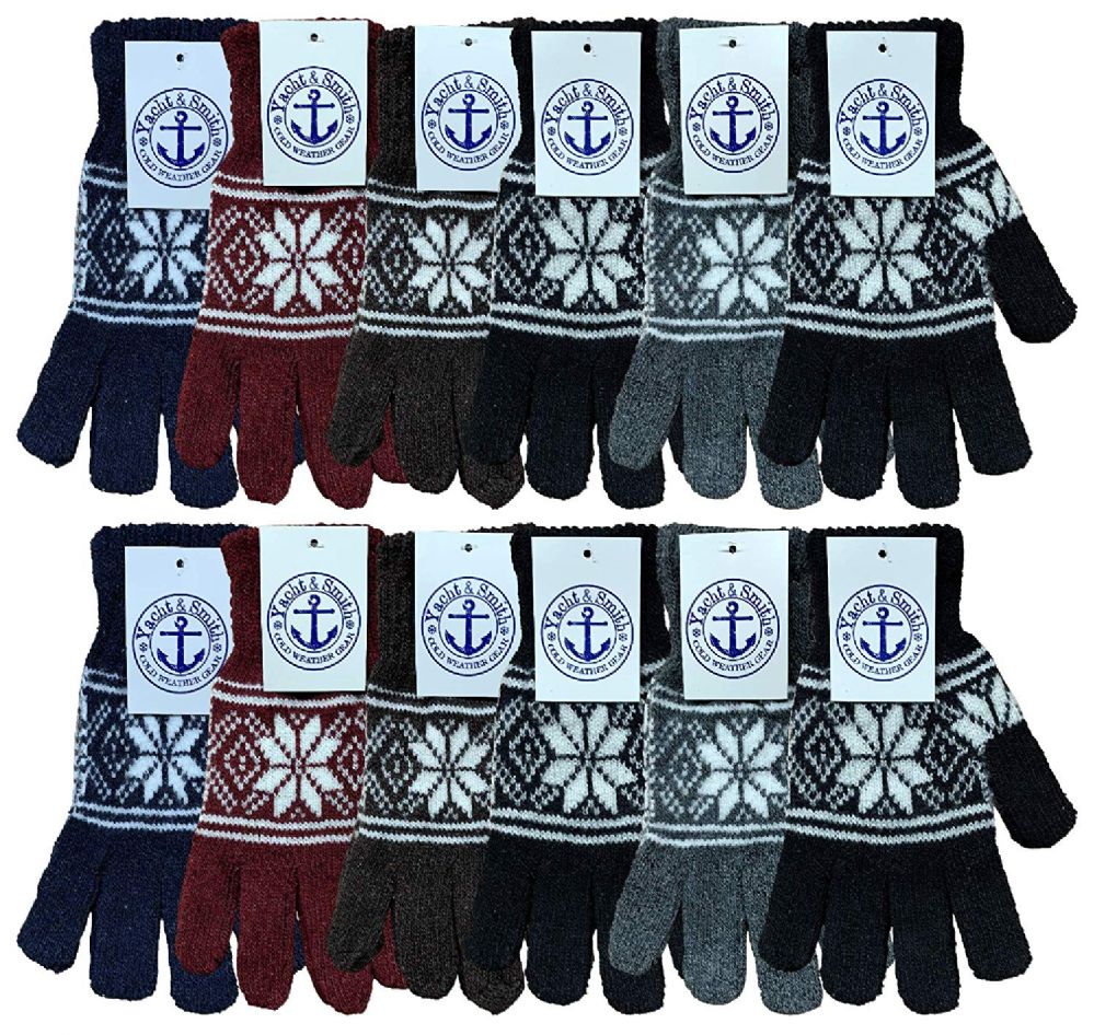 24 Pairs of Yacht And Smith Men's Winter Gloves In Assorted Snowflake Print