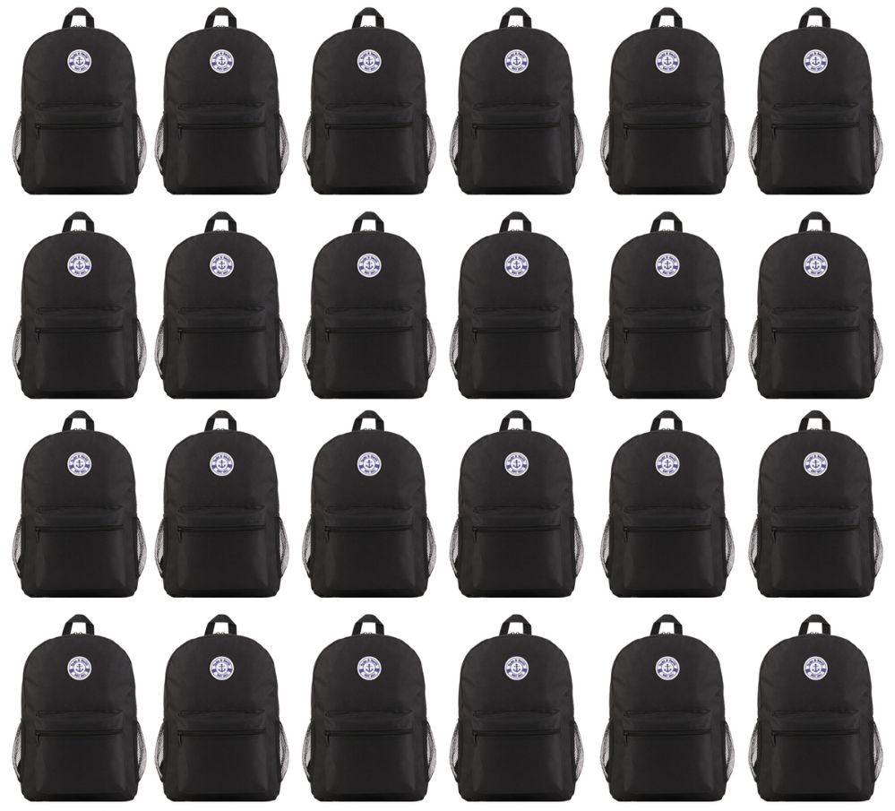 24 Pieces of Yacht & Smith 17inch Water Resistant Black Backpack With Adjustable Padded Straps
