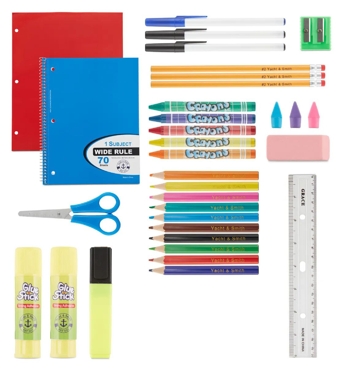 24 Sets of Yacht & Smith 34 Pack Preassembled School Supply Kit K-12