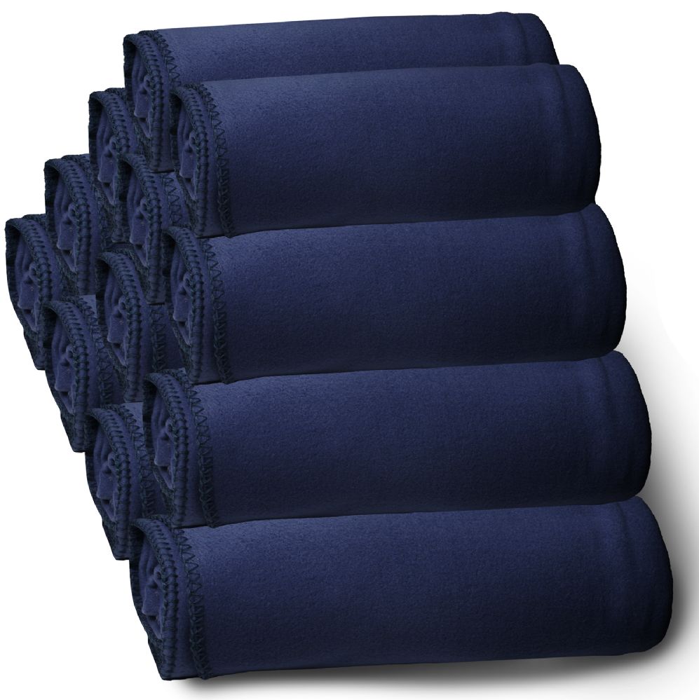 12 Pieces of Yacht & Smith Fleece Lightweight Blankets Solid Navy 50x60 Inches