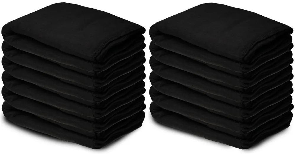 12 Pieces of Yacht & Smith Fleece Lightweight Blankets Solid Black 50x60 Inches