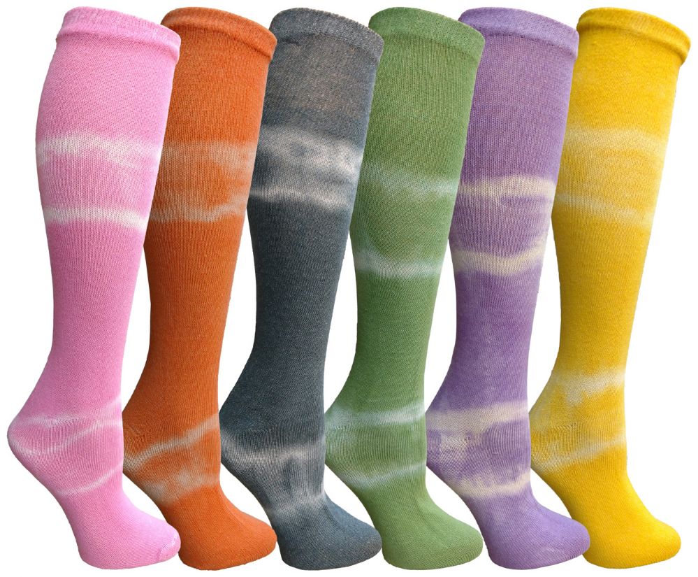 6 pairs of Yacht & Smith 6 Pairs Girls Tie Dye Knee High Socks, Anti Microbial, Soft Touch, Kids