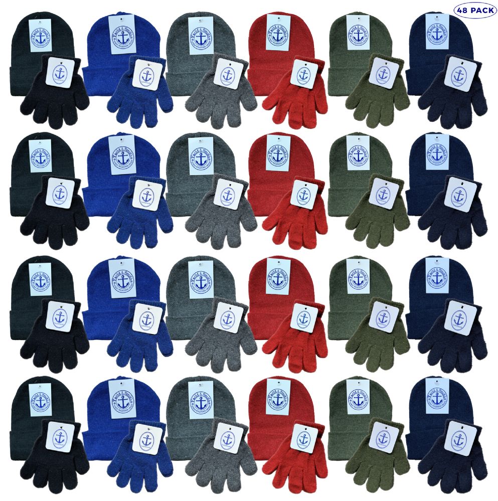 12 Pieces of Yacht & Smith Kid's Assorted Colored Winter Beanies & Gloves Set