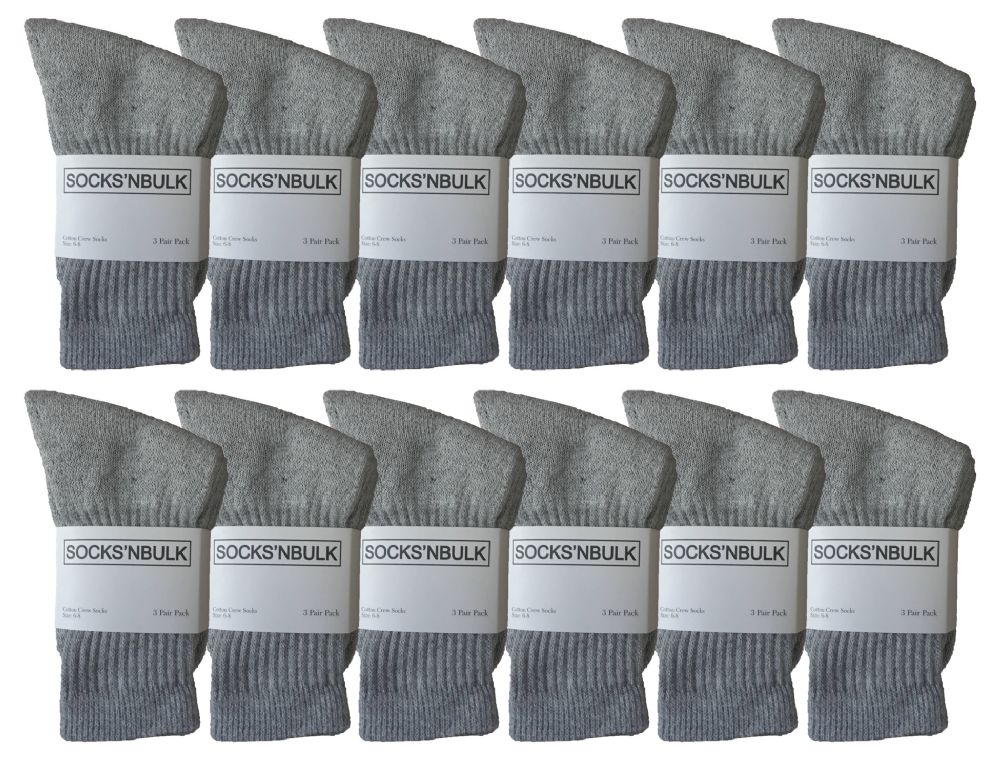 12 Pairs of Yacht & Smith Kid's Cotton Terry Cushioned Gray Crew Socks